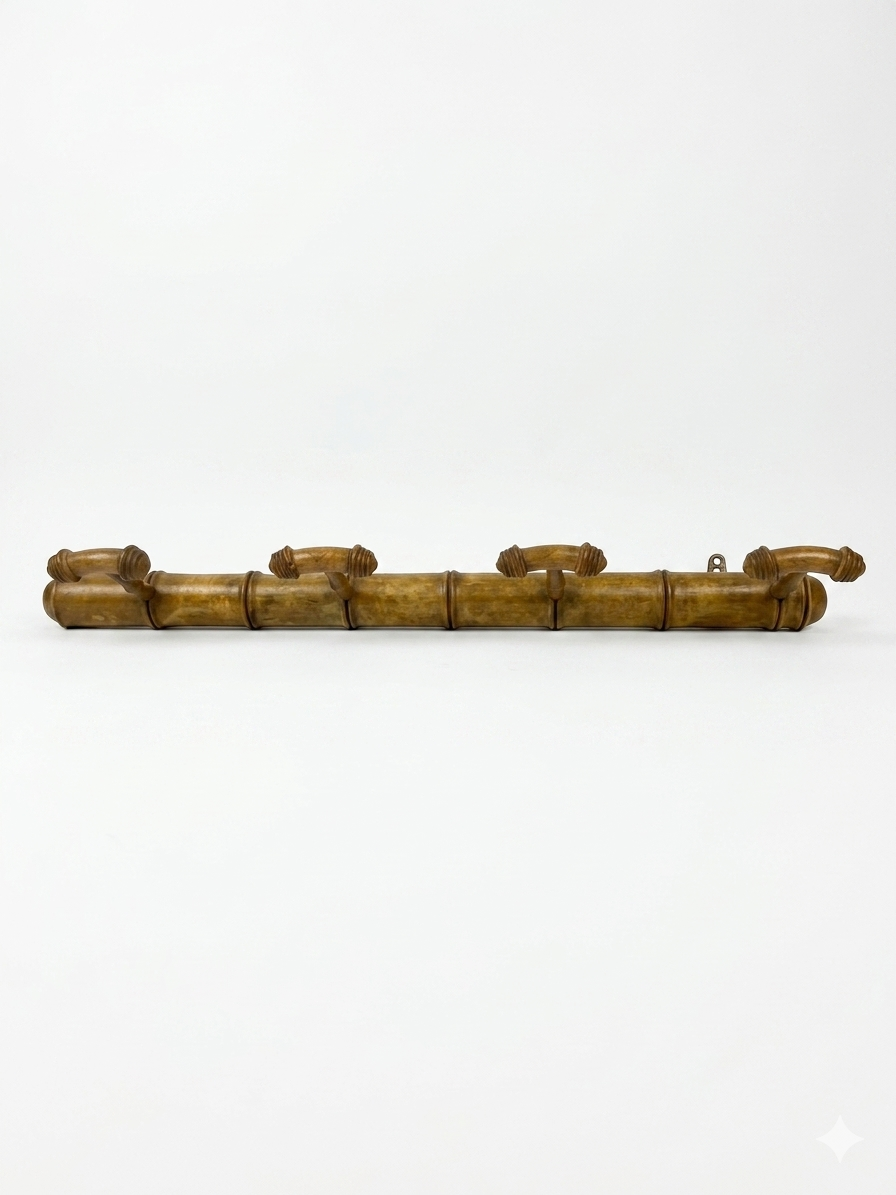 Bamboo wooden coat rack with 4 hooks, 1950s.