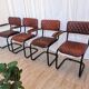 Set of 4 Vintage Quilted Leather Dining Chairs: Black Metal Base