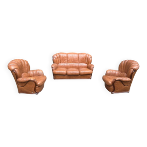 Salon en cuir cognac