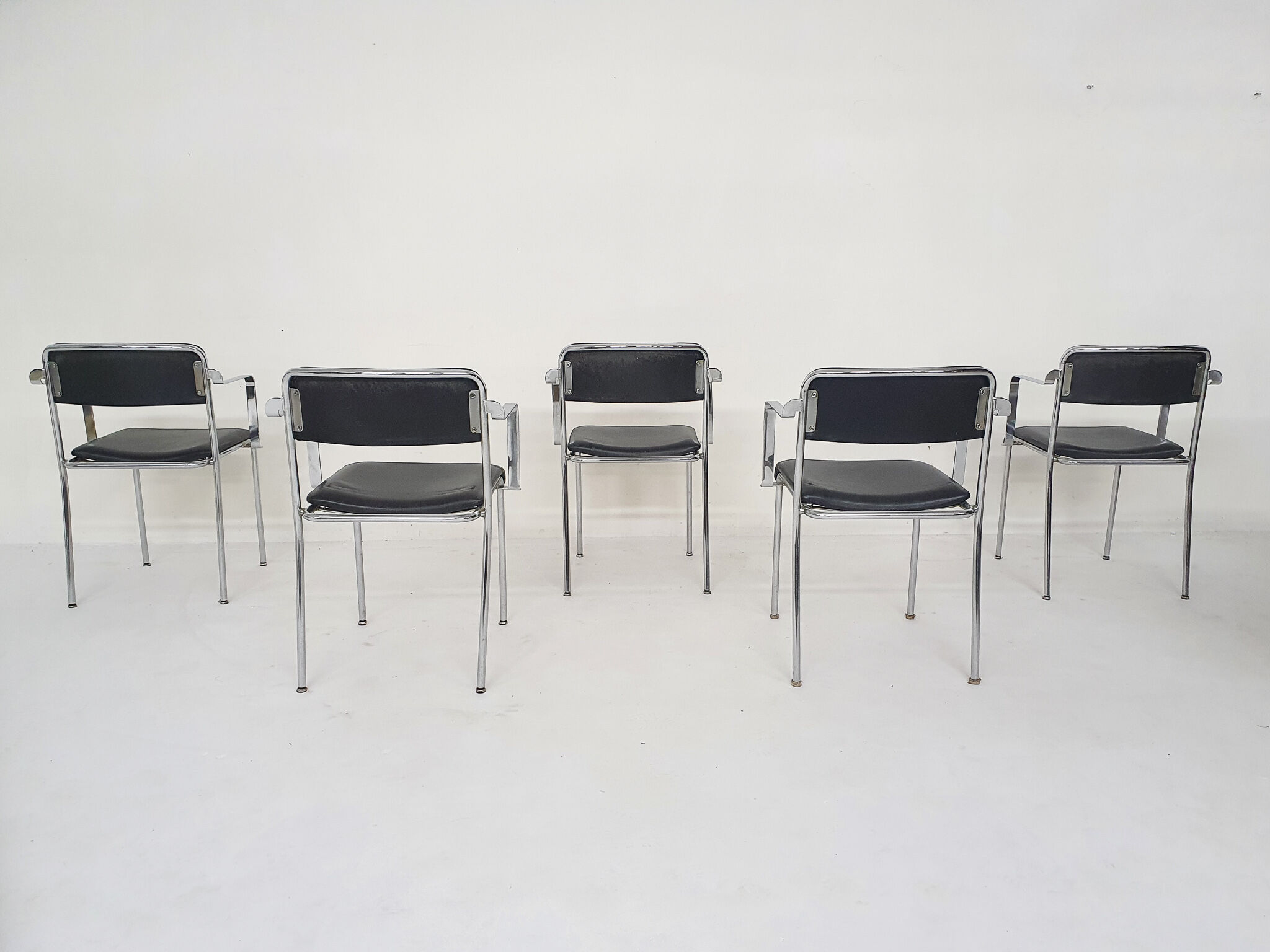 Set of five chrome and leather dining chairs by Aryform, Sweden 1970's