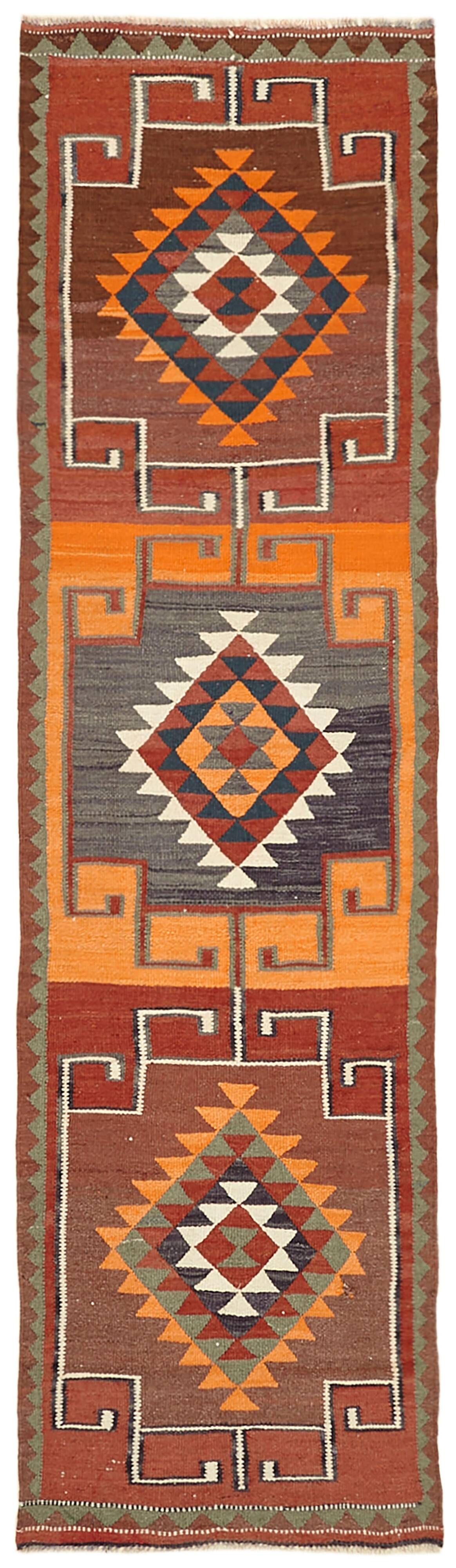 Turkish Handwoven Vintage Herki Kilim 90 cm x 318 cm