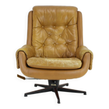 Midcentury Swivel Leather Armchair, Peem, Finland, 1970s