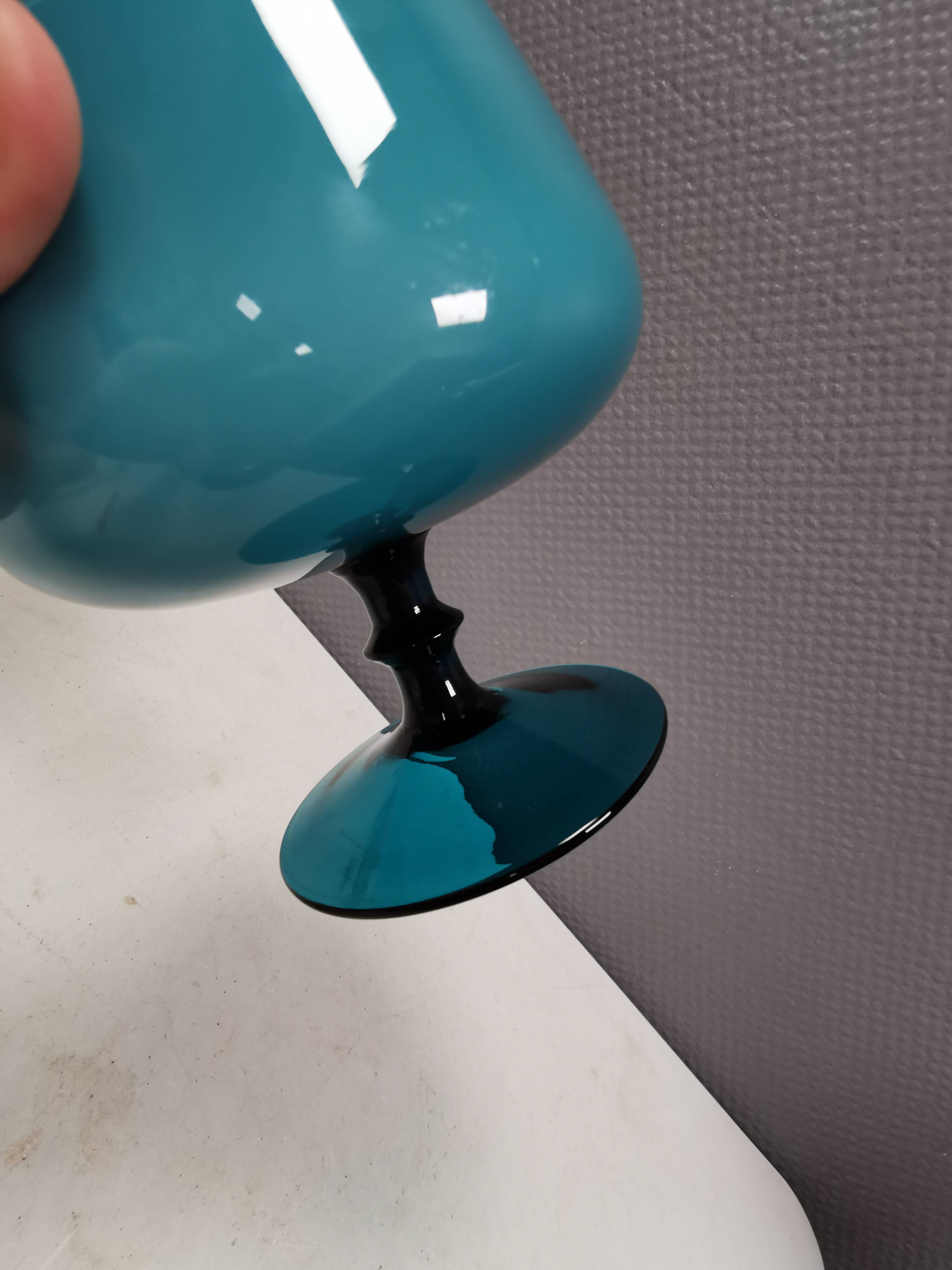 Vintage turquoise glass pedestal bowl Carlo Moretti Italy 1960s