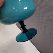 Vintage turquoise glass pedestal bowl Carlo Moretti Italy 1960s