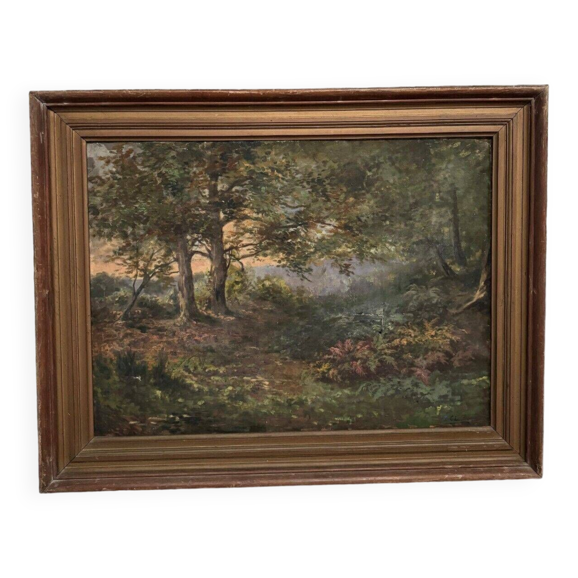 Oil on canvas undergrowth landscape by Charrrier early 20th century