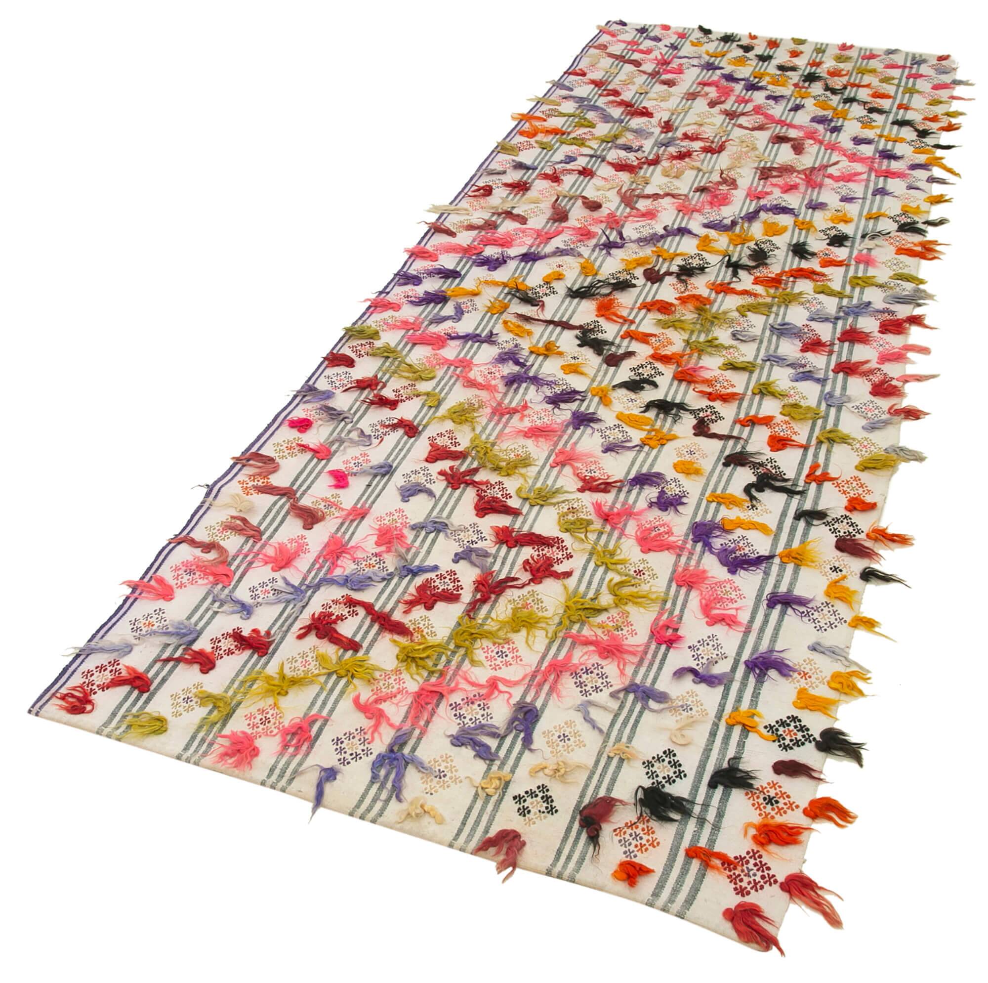 Turkish Handmade Vintage Anatolian Kilim 101 cm x 328 cm