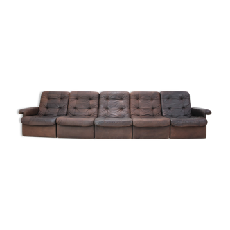 1980s leather modular five seater sofa