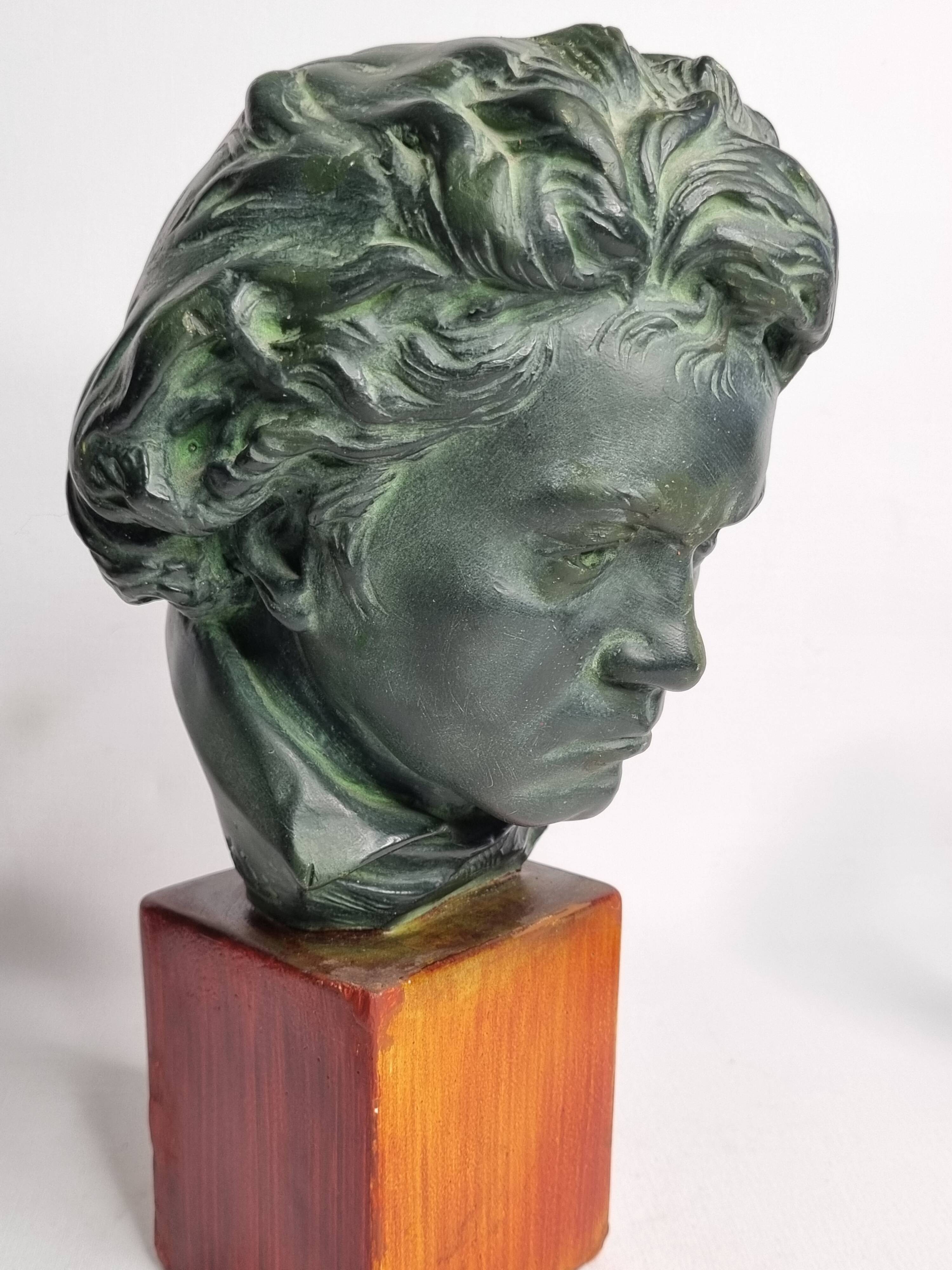 Plaster bust of Beethoven with bronze patina, signed, 27 cm