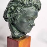 Plaster bust of Beethoven with bronze patina, signed, 27 cm