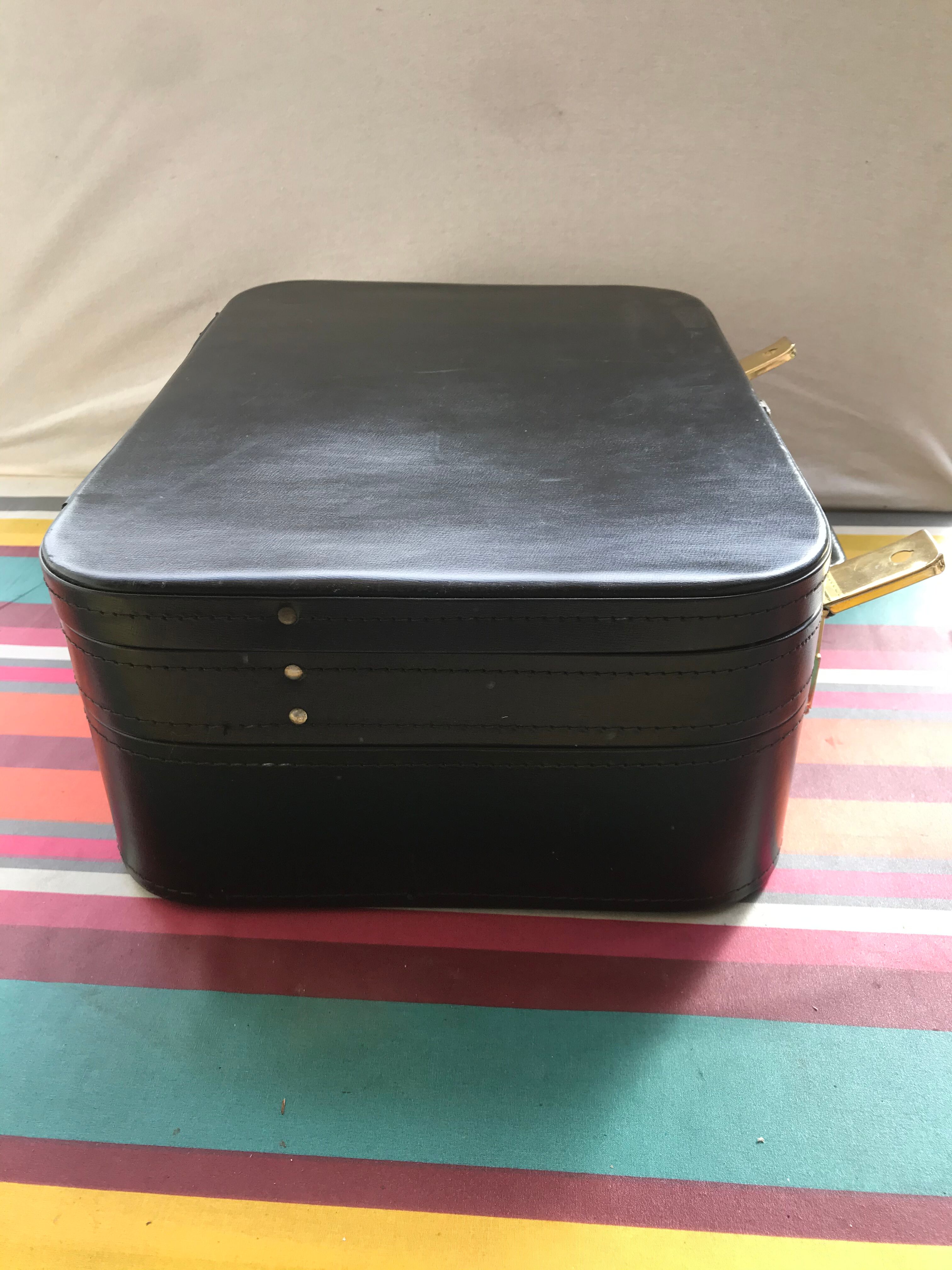 Former Travel Trunk Case - Necessary To Travel Rare Black Leather Vintage