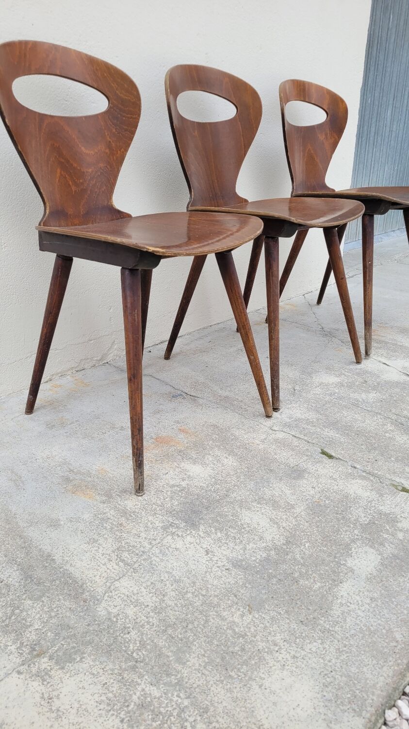 Series of 3 bistro chairs baumann model Fourmi 1950 vintage