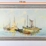 Peinture à l’Huile sur Isorel « Chalutier et Thoniers », signée G.Lhermitte – Milieu XXe