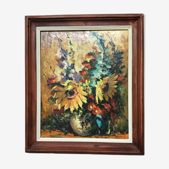 Oil on canvas by Aimé Debono - “Sunflowers”