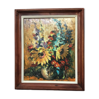 Oil on canvas by Aimé Debono - “Sunflowers”