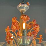 Venetian chandelier, in blue and red Murano glass, five light arms, circa 1950