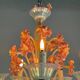 Venetian chandelier, in blue and red Murano glass, five light arms, circa 1950