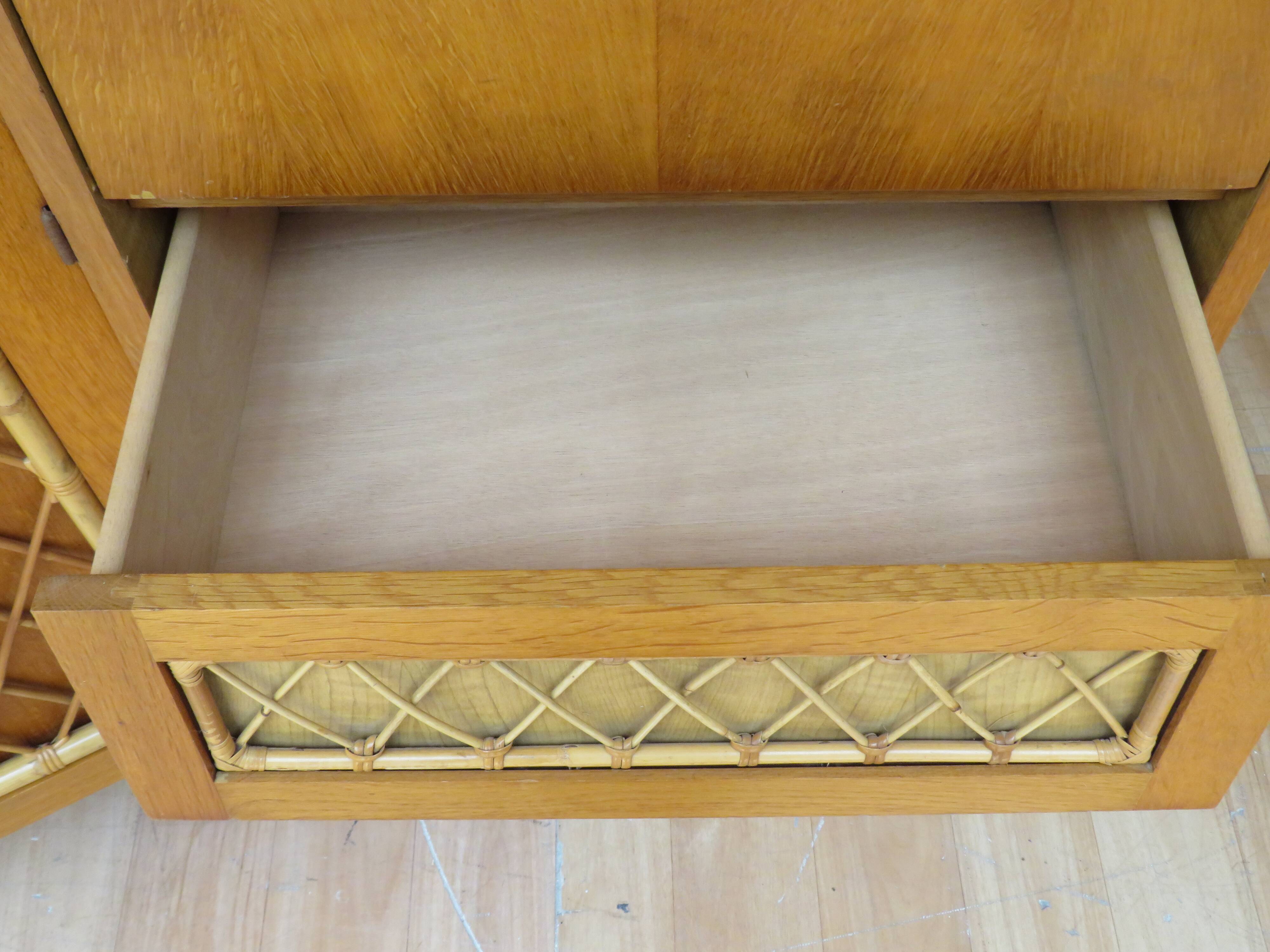 Wardrobe secretary child 60s wood and rattan feet compass