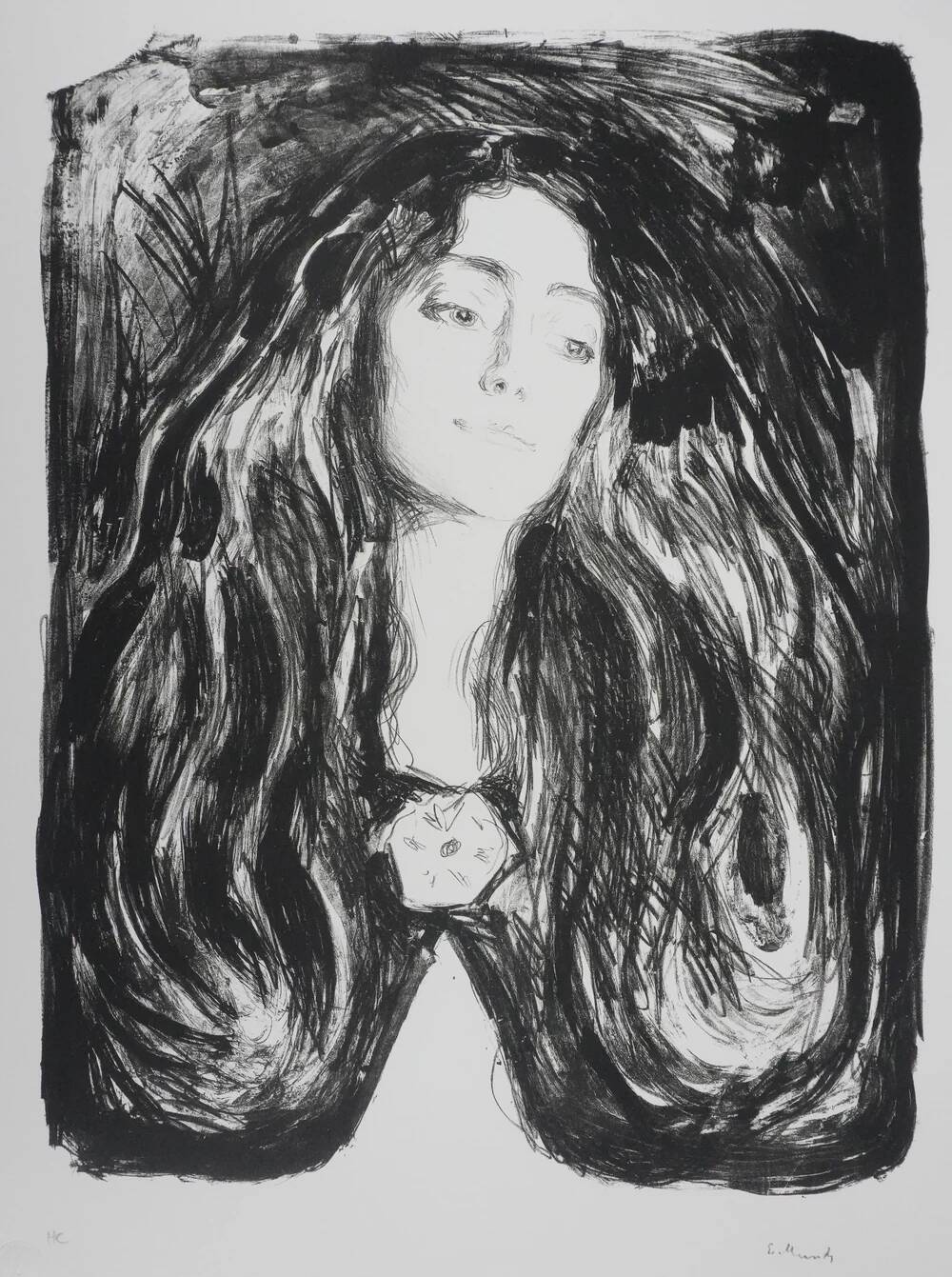 Edvard Munch: Brooch, Eva Mudocci, signed lithograph