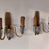 Paire d'anciennes appliques murales  avec 2 feux bronze doré  et verre