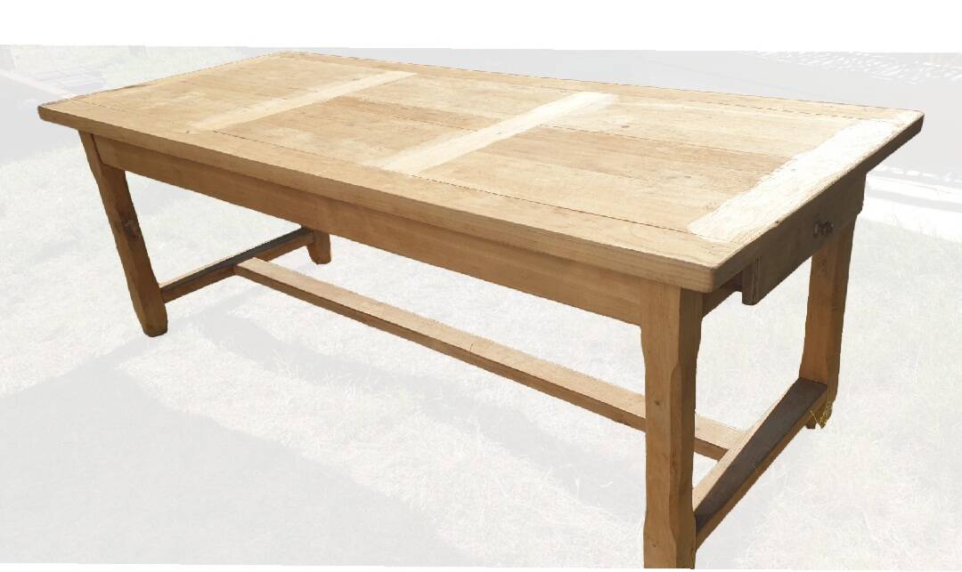 Natural wood farmhouse table