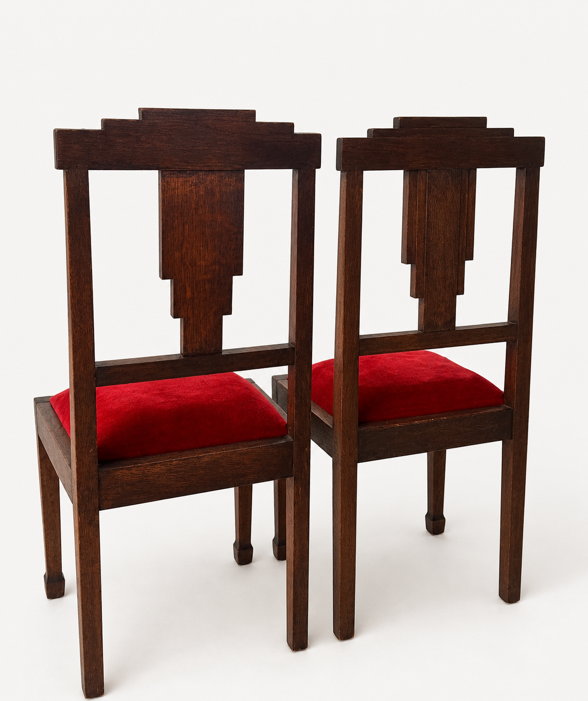Vintage Art Deco Dining Chairs – Solid Wood & Red Velvet (Set of 4)