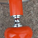 Designer lamp from the 70s in chrome metal and orange lacquered wood