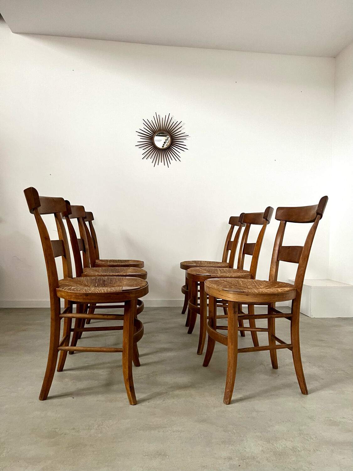 Lot de 6 chaises de ferme rustique début XX eme en bois / bistrot
