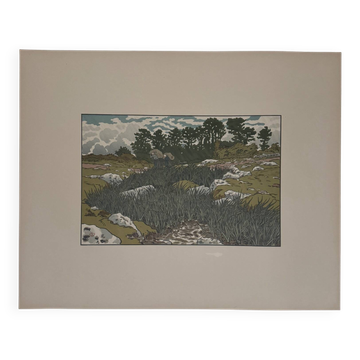 Lithograph by Henri Rivière Stream at Lopérec