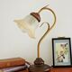 French vintage gold coloured metal & wood table lamp decorative glass shade