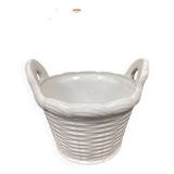 White enameled ceramic cachepot with woven wicker decoration