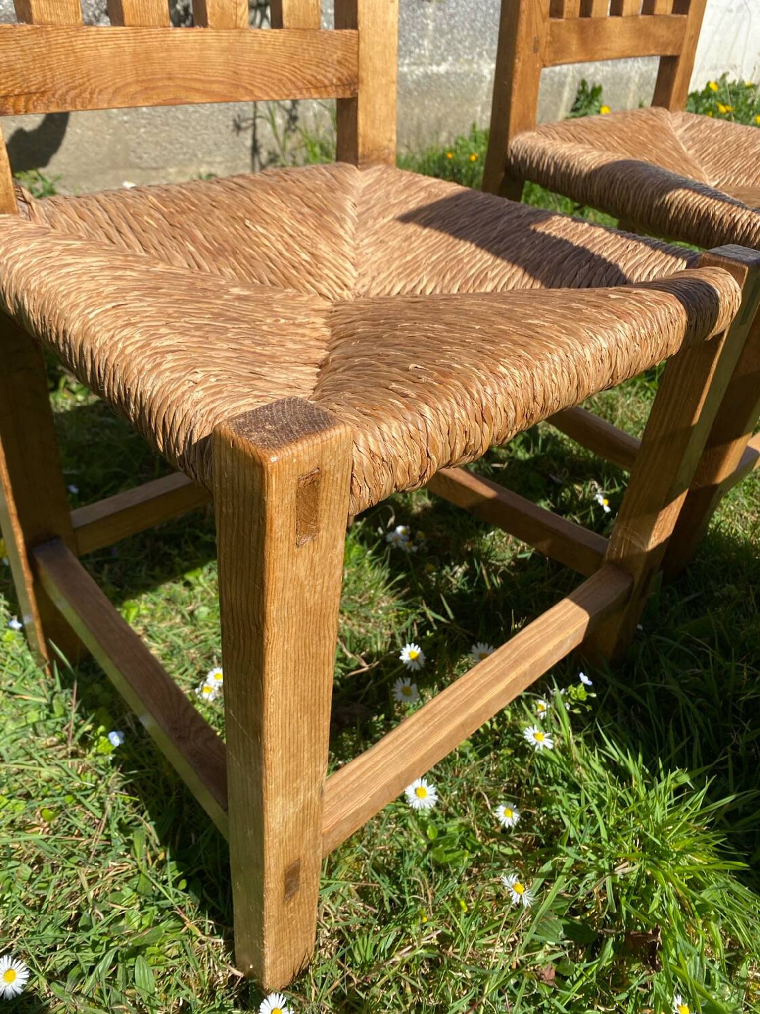 Three brutalist wooden chairs in elm from the 80s.