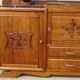 Solid walnut sideboard, moustache legs, black marble top.