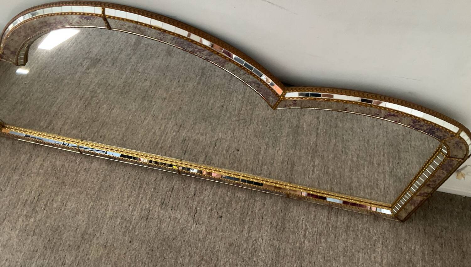 Large vintage brass and glazing bead mirror