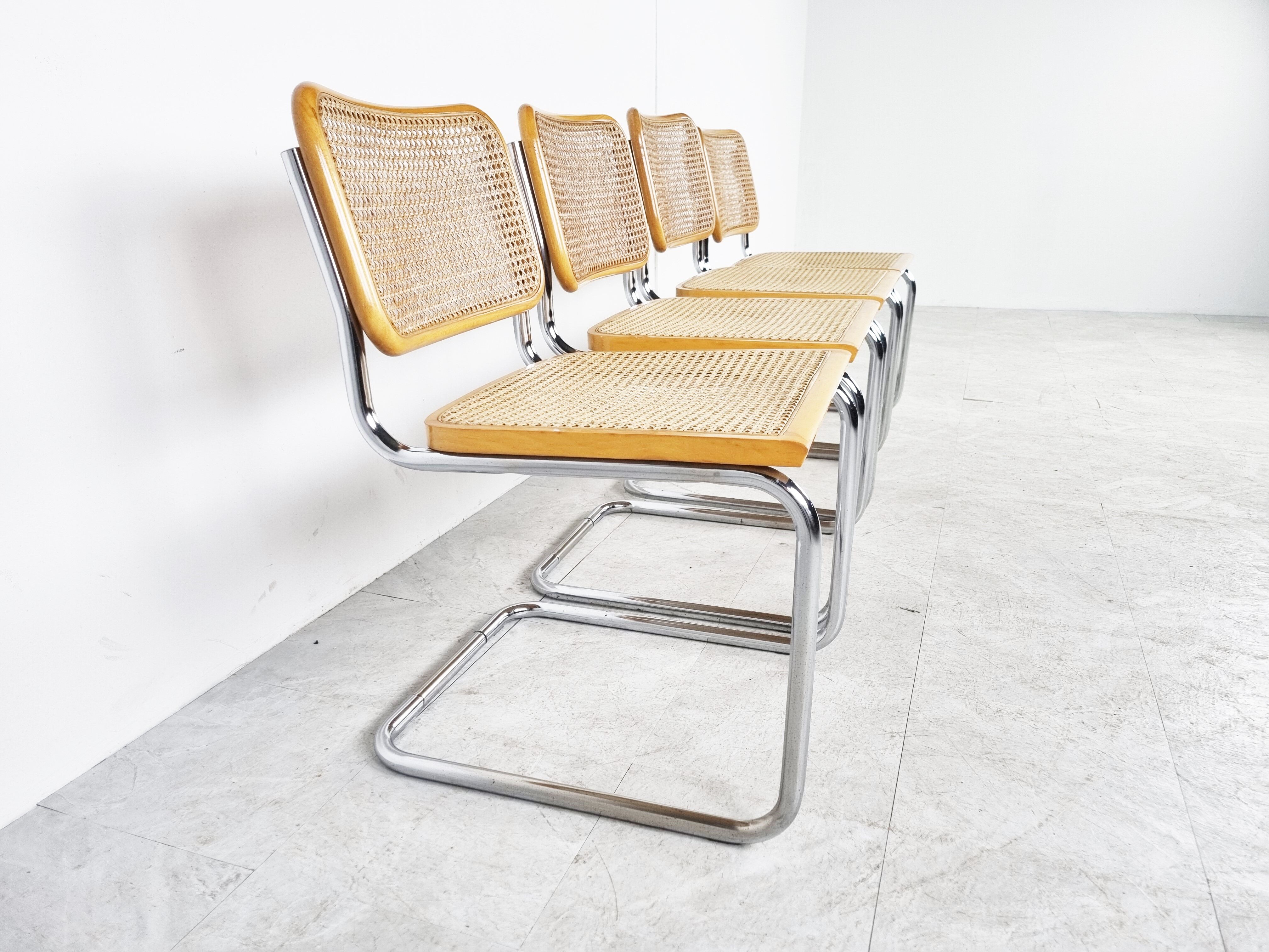 Set of 4 vintage Marcel Breuer Cesca chairs, made in italy, 1970s