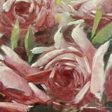 Oil painting on panel of a bouquet of roses signed by Paul Fauvelles 1943.