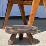 Small tripod stool low in dark brown upcycled teak