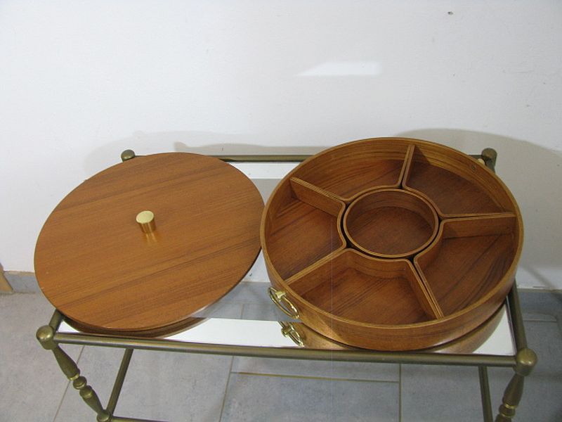 Mid century sewing box with / asystent / Service platform  teak 1960/70s
