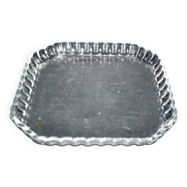 Plateau carré ancien en verre moulé - service à liqueur ou à fruit 21.5cm