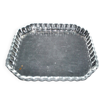 Plateau carré ancien en verre moulé - service à liqueur ou à fruit 21.5cm