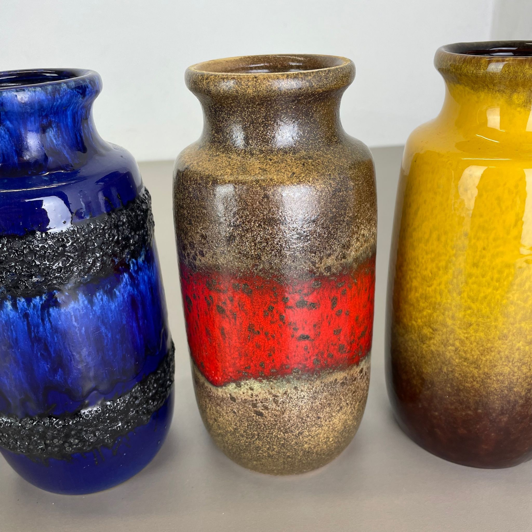 Set of Four Vintage Pottery Fat Lava Vases Made by Scheurich, Germany, 1970s