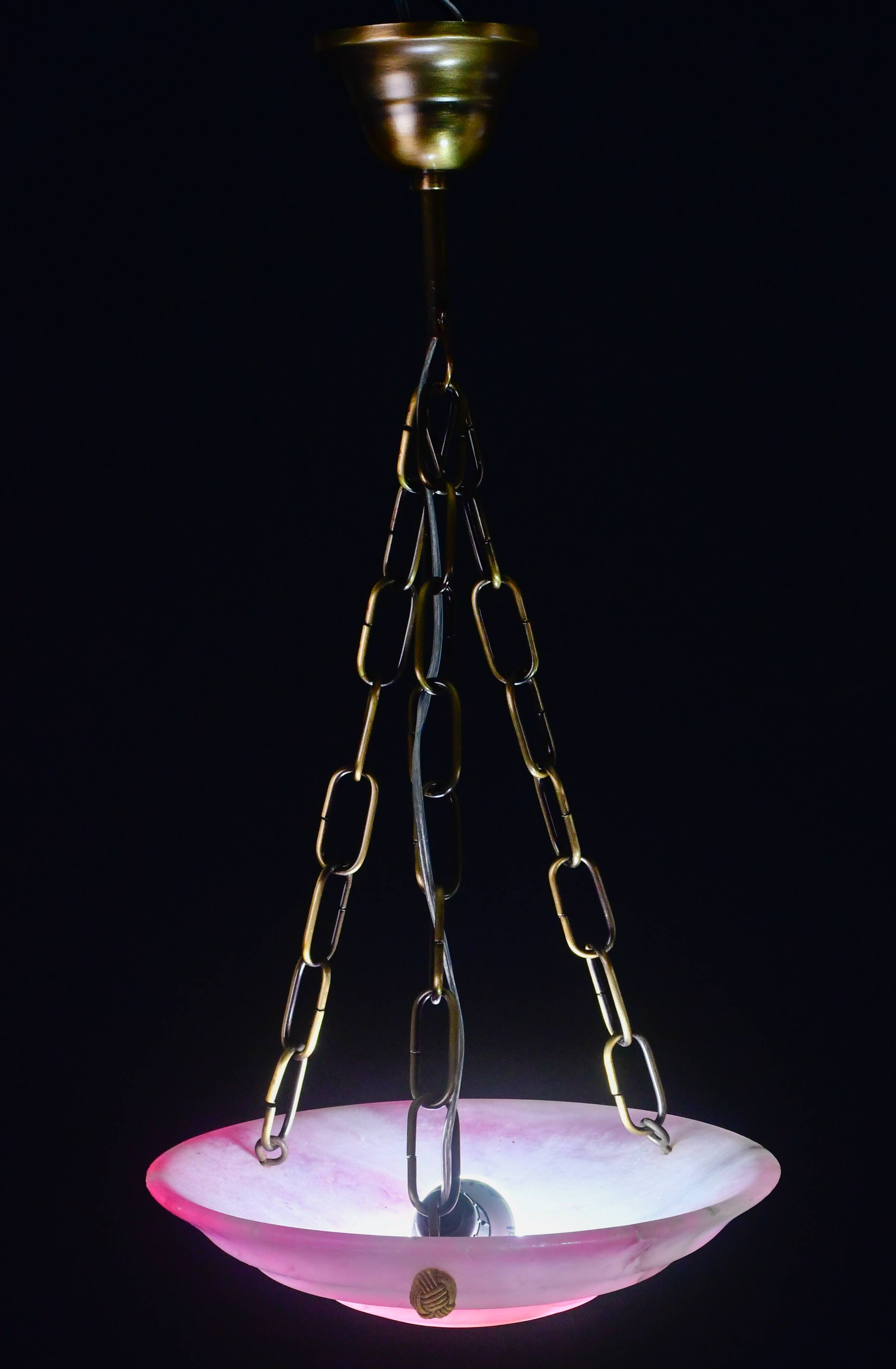 Charming pink Art Deco alabaster pendant, 1940s