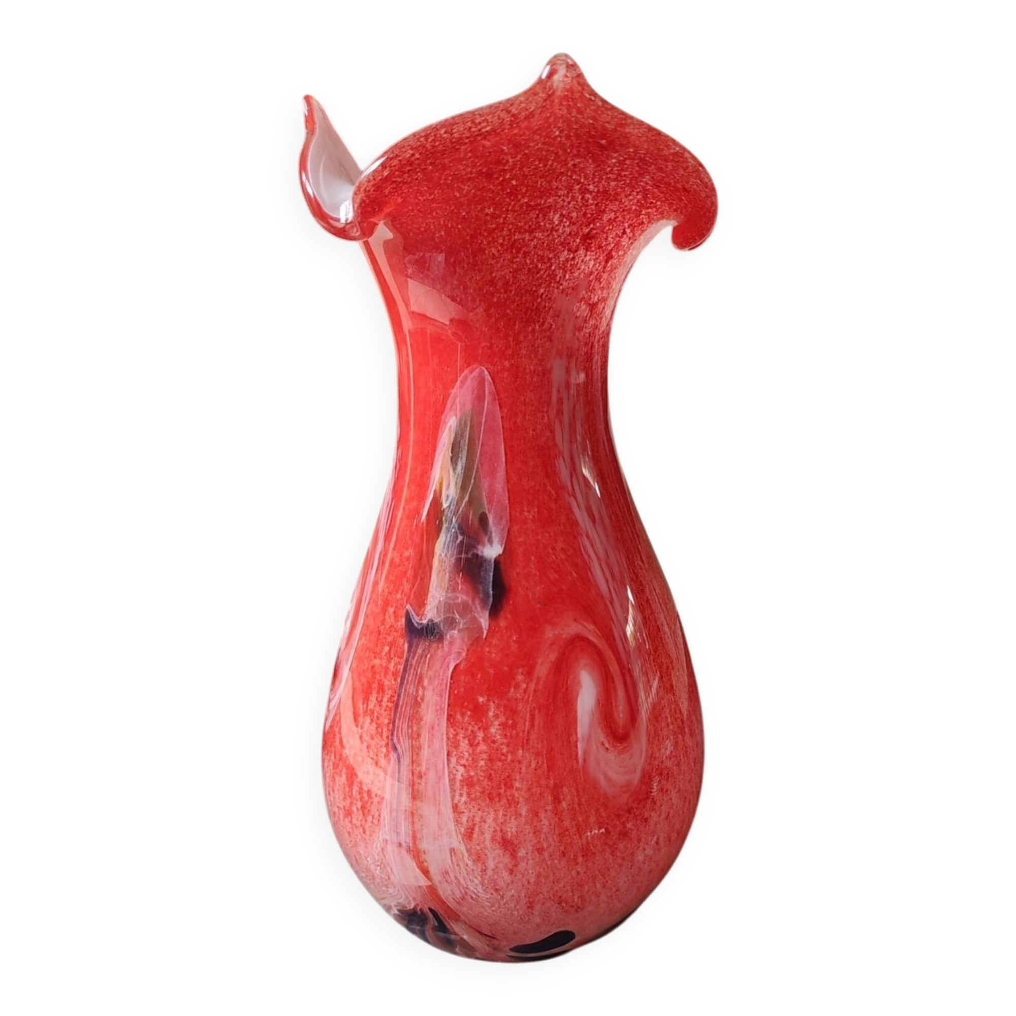 Large Floral Ball Vase/Kaysersberg Art Glassware. Speckled/Volutes