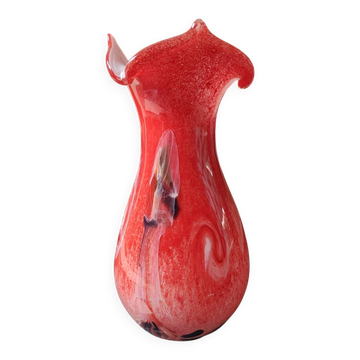 Grand Vase Boule floral/Verrerie d Art Kaysersberg. Moucheté/Volutes
