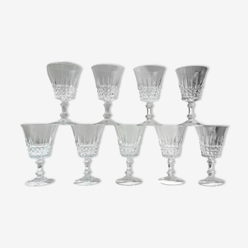 9 verres à vin blanc cristal d'Arques modèle tuileries