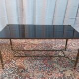 Table basse vintage en laiton et verre