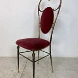 chaise vintage style régence en laiton et velours rouge années 1950