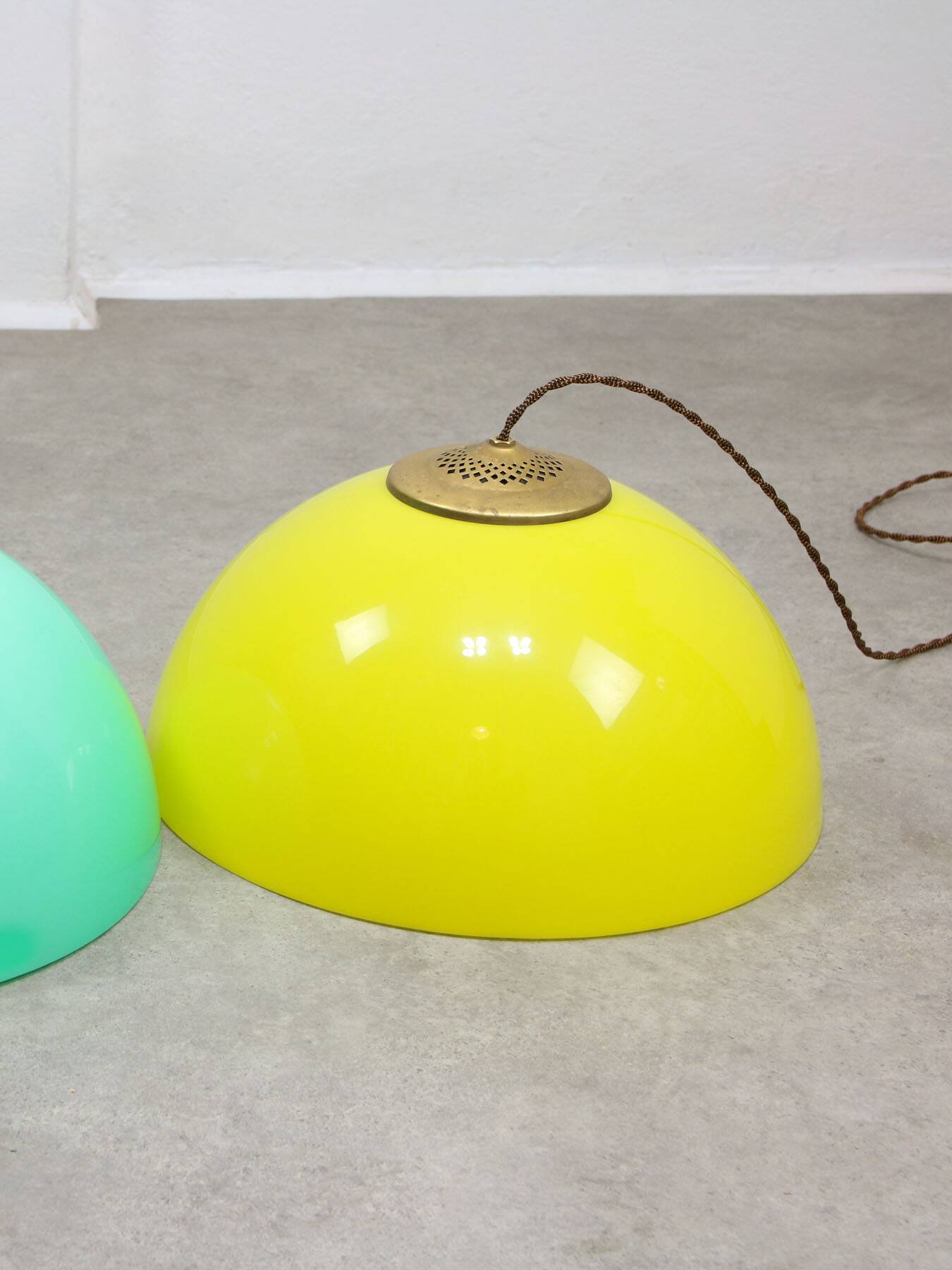 Vintage Italian Brass and Yellow Plexiglas Pendant Lamp