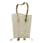 Mid-century umbrella stand in patinated brass and perforated metal, 1950s.