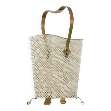 Mid-century umbrella stand in patinated brass and perforated metal, 1950s.