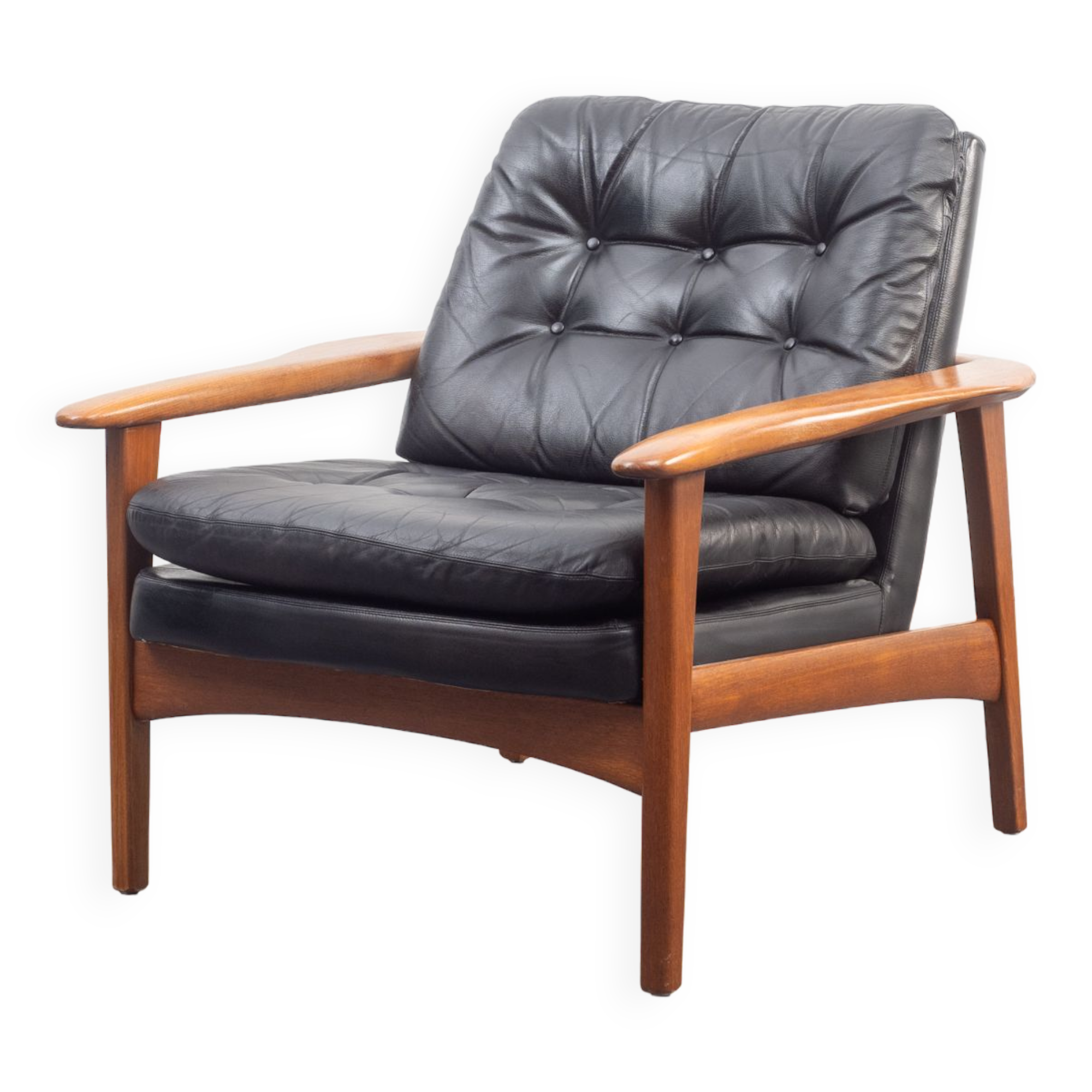 Fauteuil en teck et cuir, vintage, style scandinave